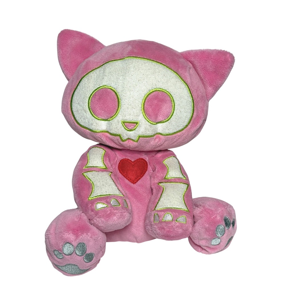 Skelanimals Kit the Cat Pink Goth Glow Plush Dark Kawaii Skeleton Kitty Emo 10"